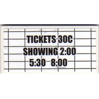 white tile 2 x 4 with tickets 30c showing 2:00 5:30 8:00 on black grid pattern sticker - set 10232