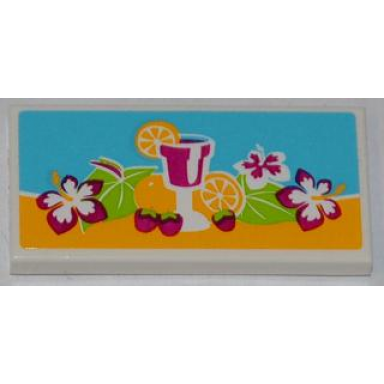 white tile 2 x 4 with drink fruits and flowers pattern sticker - set 41008