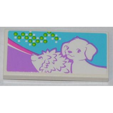 white tile 2 x 4 with hedgehog and dog pattern sticker - set 3188