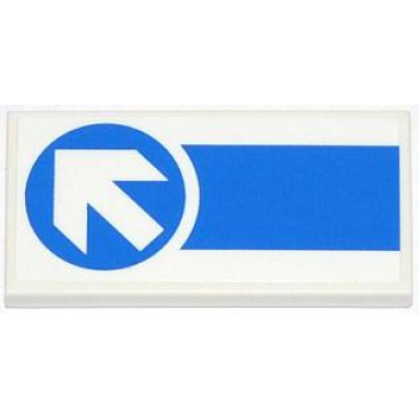 white tile 2 x 4 with thick blue stripe and white arrow in blue circle pattern sticker - set 4207