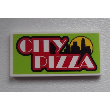 white tile 2 x 4 with city pizza and skyline pattern sticker - set 60026