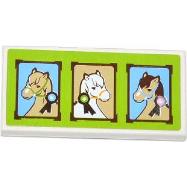 white tile 2 x 4 with 3 horse portraits on lime backgound pattern sticker - set 3185