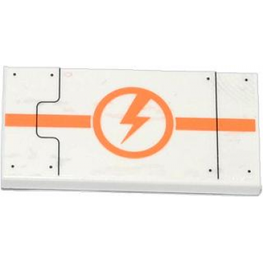 white tile 2 x 4 with black lines rivets orange stripe and lightning bolt in circle pattern sticker - set 70707