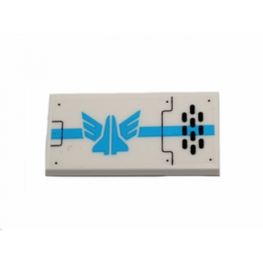 white tile 2 x 4 with blue galaxy squad logo and black oval holes grille pattern model right side sticker - set 70701