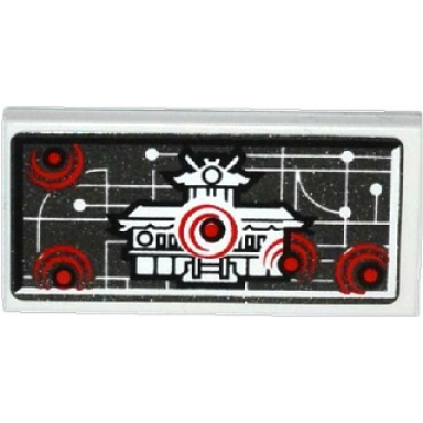 white tile 2 x 4 with ninjago temple and white and red dots on screen pattern sticker - set 70728