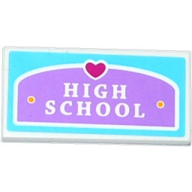 white tile 2 x 4 with heart and high school plaque pattern sticker - set 41005