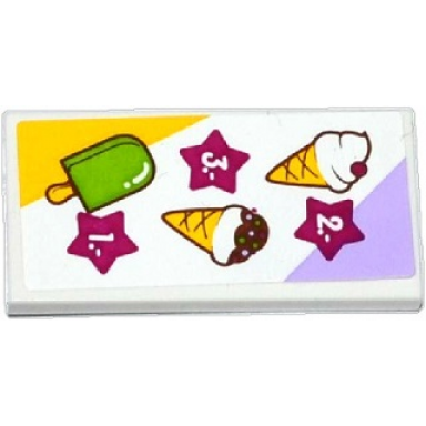 white tile 2 x 4 with ice cream cones and ice pop freezer lollipop lolly pole popsicle stick menu pattern sticker - set 41094