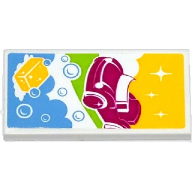 white tile 2 x 4 with car soap and bubbles pattern sticker - set 41091