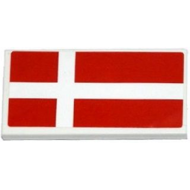 white tile 2 x 4 with danish flag pattern sticker - set 75912