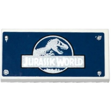 white tile 2 x 4 with jurassic world logo rivets and silver corrosion pattern sticker - set 75920