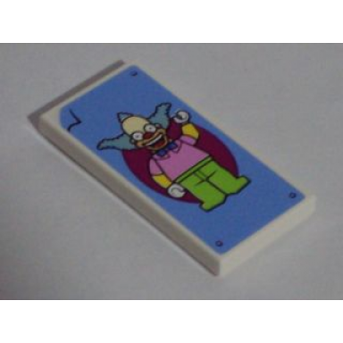 white tile 2 x 4 with krusty the clown poster pattern sticker - set 71006
