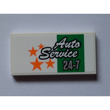 white tile 2 x 4 with auto service 24-7 and orange stars on white background pattern sticker - set 60097