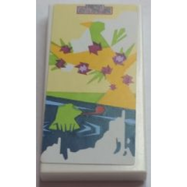 white tile 2 x 4 with frog in pond and bird in tree on canvas painting pattern sticker - set 41095