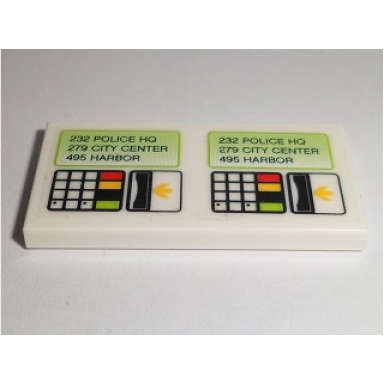 white tile 2 x 4 with 232 police hq 279 city center 495 harbor ticket dispenser with keypad and arrows pattern sticker - set 60097