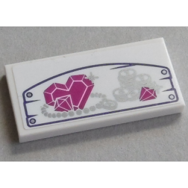 white tile 2 x 4 with heart diamond coins and necklace pattern sticker - set 41177