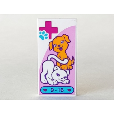 white tile 2 x 4 with hospital magenta cross medium azure animal paw bright light orange dog white cat and 9-16 pattern