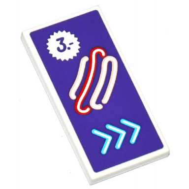 white tile 2 x 4 with hot dog price tag and 3 arrows on dark purple background pattern sticker - set 41129