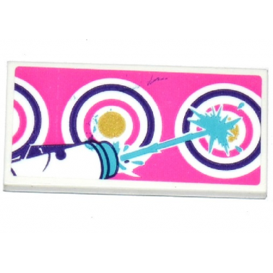 white tile 2 x 4 with water blaster gun and targets on dark pink background pattern sticker - set 41127