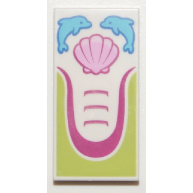 white tile 2 x 4 with dolphins and scallop seashell pattern