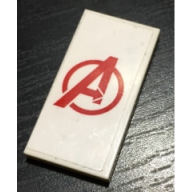 white tile 2 x 4 with red avengers logo pattern sticker - set 76049