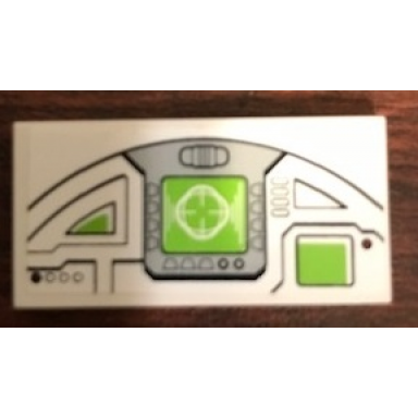 white tile 2 x 4 with pilot console with lime and white hud display pattern model left side sticker - set 75021