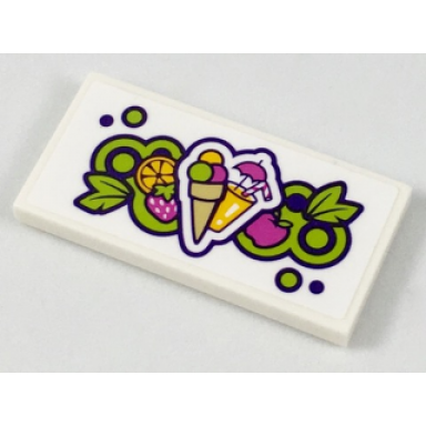 white tile 2 x 4 with fruit sorbet and tropical drink pattern sticker - set 41313
