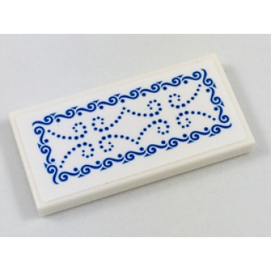 white tile 2 x 4 with ornate rug with blue scrollwork pattern sticker - set 41187