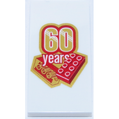 white tile 2 x 4 with gold and red 60 years and 2 x 4 bricks pattern