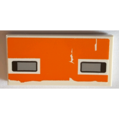 white tile 2 x 4 with light bluish gray headlights on worn orange background pattern sticker - set 75144
