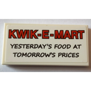 white tile 2 x 4 with red kwik-e-mart and black yesterdays food at tomorrows prices pattern sticker - set 71016