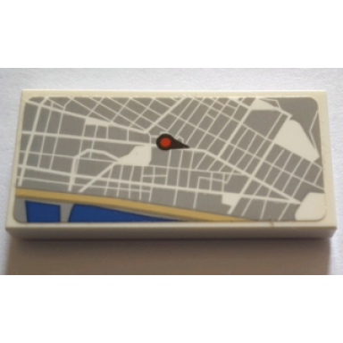 white tile 2 x 4 with map street level with red pin pattern sticker - set 75827