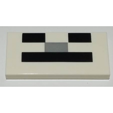 white tile 2 x 4 with black and light bluish gray rectangles minecraft skeleton face pattern