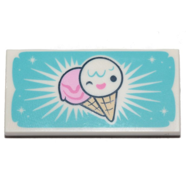 white tile 2 x 4 with 2 ice cream cones on medium azure background and stars pattern