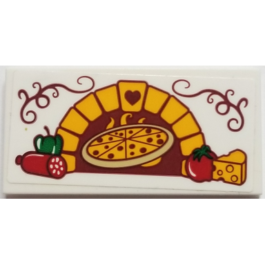 white tile 2 x 4 with brick oven with heart pizza bell pepper pepperoni tomato and cheese pattern sticker - set 41311
