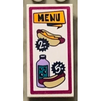 white tile 2 x 4 with menu 2.- hot dog 5.- hot dog and bottled drink pattern sticker - set 41334