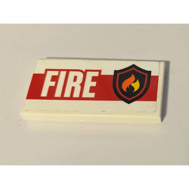 white tile 2 x 4 with fire logo badge fire and thick red stripe on white background pattern sticker - set 60110