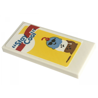 white tile 2 x 4 with stay cool and ice cream scoops pattern sticker - set 60253