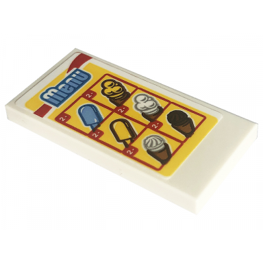 white tile 2 x 4 with menu and ice creams pattern sticker - set 60253