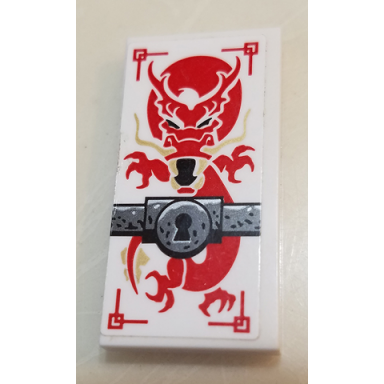 white tile 2 x 4 with red dragon keyhole on silver bar pattern sticker - set 70591