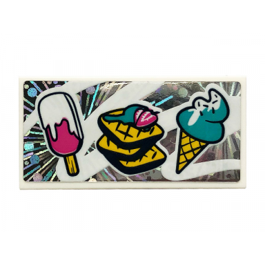 white tile 2 x 4 with ice cream cone ice pop freezer lollipop lolly pole popsicle stick and waffles pattern sticker - set 41375