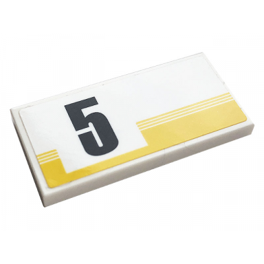 white tile 2 x 4 with yellow stripes and black number 5 pattern model left side sticker - set 76897