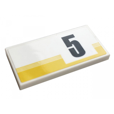 white tile 2 x 4 with yellow stripes and black number 5 pattern model right side sticker - set 76897