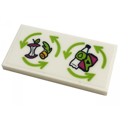 white tile 2 x 4 with lime recycling arrows apple core carrot top bottle and can pattern sticker - set 41444