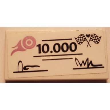 white tile 2 x 4 with metallic pink flaming wheel black 10.000 lines signatures checkered flags and heart pattern sticker - set 41352