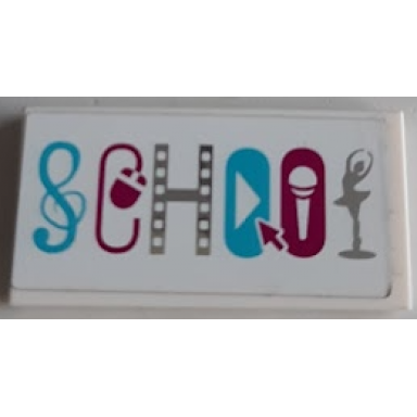white tile 2 x 4 with magenta medium azure and silver school pattern sticker - set 41134