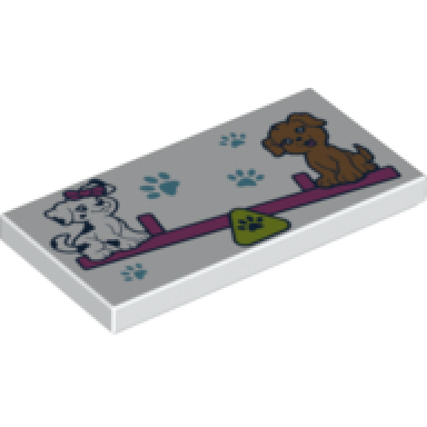 white tile 2 x 4 with paw prints and 2 dogs on dark pink seesaw pattern
