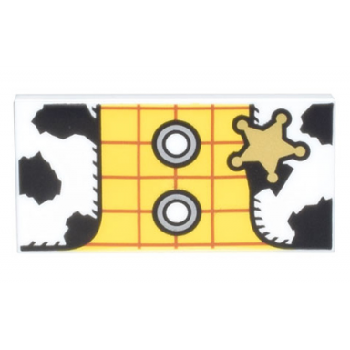 white tile 2 x 4 with gold sheriff star black and white leather vest over yellow plaid shirt with 2 white buttons pattern