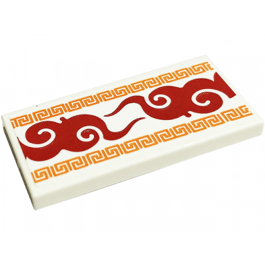white tile 2 x 4 with red smoke and orange ornamental mosaic stripes pattern sticker - set 41701