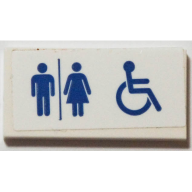 white tile 2 x 4 with blue man woman and wheelchair silhouettes restroom pattern sticker - set 40346