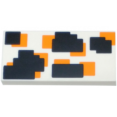 white tile 2 x 4 with black and orange geometric overlapping squares and rectangles pattern